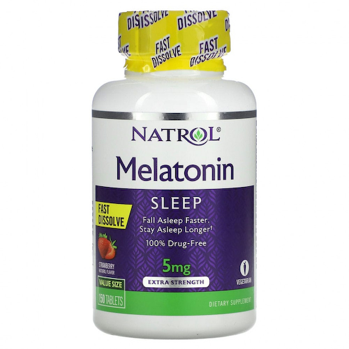 Natrol, Мелатонин, быстрорастворимый, экстра сила, клубника, 5 мг, 150 таблеток #1