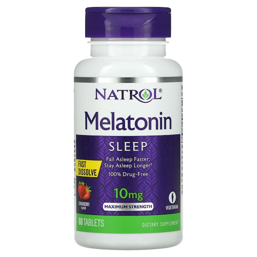 Natrol, Мелатонин, быстрорастворимый, максимальный эффект, клубника, 10 мг, 60 таблеток #1