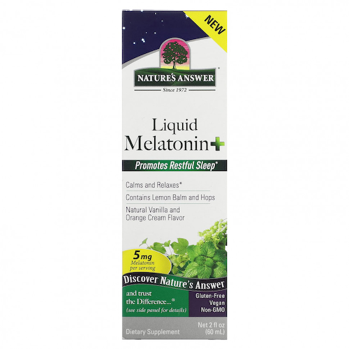 Nature's Answer, Liquid Melatonin +, крем с натуральной ванилью и апельсином, 5 мг, 60 мл (2 жидк. Унции) #1