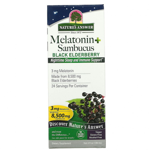 Nature's Answer, Melatonin Sambucus, ночной сон и поддержка иммунной системы, 120 мл (4 жидк. Унции) #1