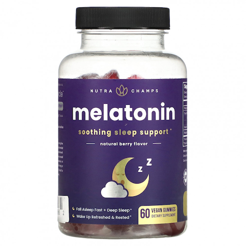 NutraChamps, Мелатонин, натуральные ягоды, 60 веганских жевательных таблеток #1