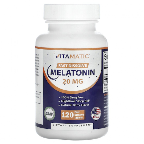 Vitamatic, Быстрорастворимый мелатонин, натуральные ягоды, 20 мг, 120 быстрорастворимых таблеток #1