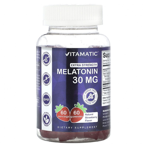 Vitamatic, Мелатонин повышенной силы, натуральная клубника, 30 мг, 60 жевательных таблеток #1