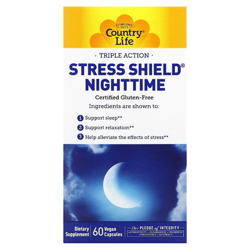 Country Life, Stress Shield Nighttime, тройного действия, 60 веганских капсул #1