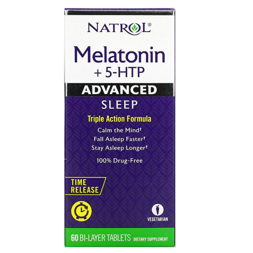 Natrol, мелатонин + 5-HTP, улучшенный сон, 60 двухслойных таблеток #1
