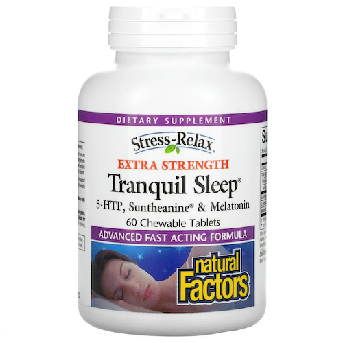 Natural Factors, Stress-Relax, Tranquil Sleep, экстра сила, 60 жевательных таблеток #1