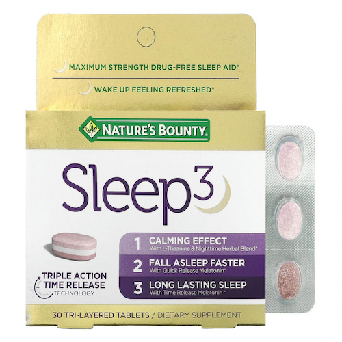 Nature's Bounty, Sleep 3, средство для снятия максимальной эффективности, без наркотиков, 30 трехслойных таблеток #1