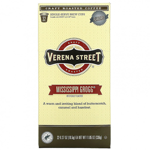 Verena Street, Mississippi Grogg, Ароматизированный, обжаренный кофе, 32 порционные чашки для варки, 0,37 унции (10,5 г) каждая #1