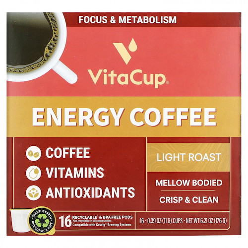 VitaCup, Energy Coffee, легкая обжарка, 16 чашек по 11 г (0,39 унции) #1