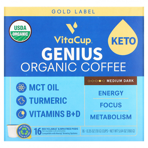 VitaCup, Organic, кофе Genius, средней темноты, 16 чашек по 10 г (0,35 унции) #1