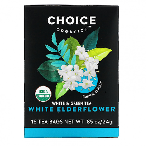 Choice Organic Teas, Белый и зеленый чай, белая бузина, 16 чайных пакетиков, 24 г (0,85 унции) #1