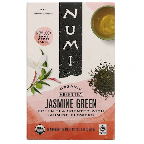 Numi Tea, Органический зеленый чай, зеленый жасмин, 18 чайных пакетиков, 1,27 унции (36 г) #1