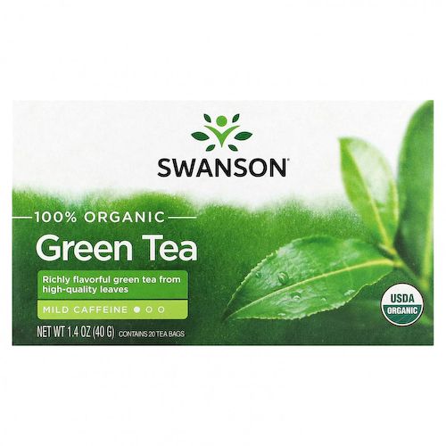 Swanson, 100% органический зеленый чай, 20 чайных пакетиков, 40 г (1,4 унции) #1
