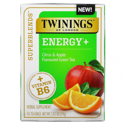 Twinings, Superblends, Energy с витамином B6, зеленый чай с цитрусовыми и яблоками, 16 чайных пакетиков, 29 г (1,02 унции) #1