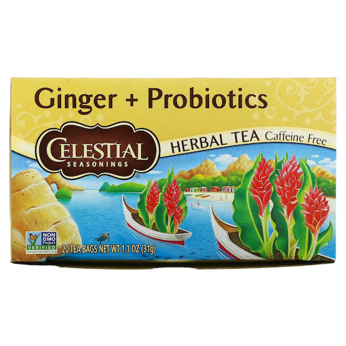 Celestial Seasonings, Травяной чай, имбирь + пробиотики, без кофеина, 20 чайных пакетиков, 1,1 унции (31 г) #1