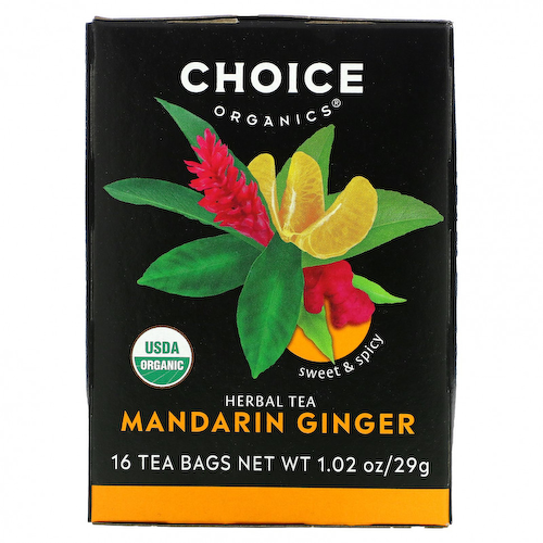 Choice Organic Teas, Herbal Tea, мандарин и имбирь, без кофеина, 16 чайных пакетиков, 29 г (1,02 унции) #1