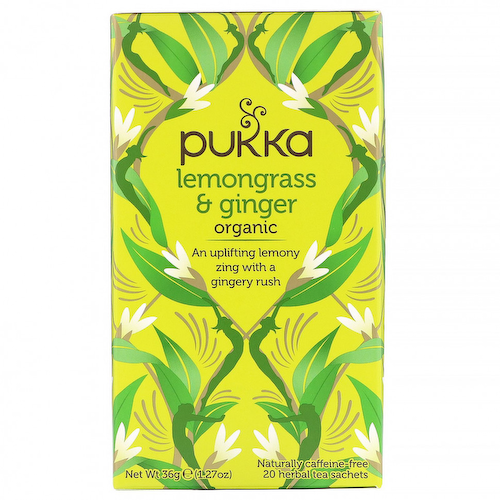 Pukka Herbs, Органическая смесь лемонграсса и имбиря, без кофеина, 20 пакетиков с травяным чаем, 36 г #1