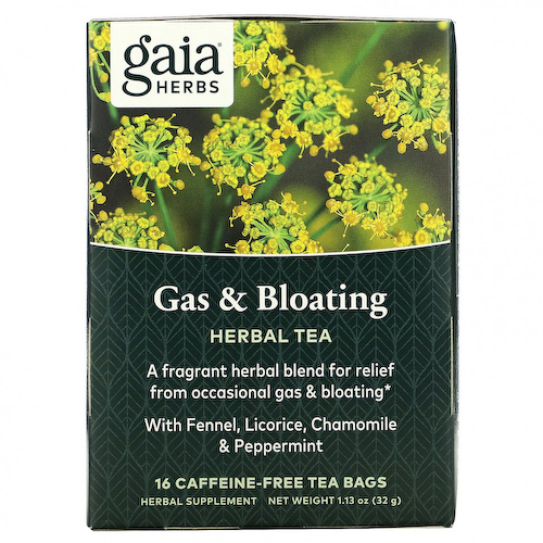 Gaia Herbs, травяной чай для облегчения эпизодического газообразования и вздутия живота, без кофеина, 16 чайных пакетиков, 32 г (1,13 унции) #1