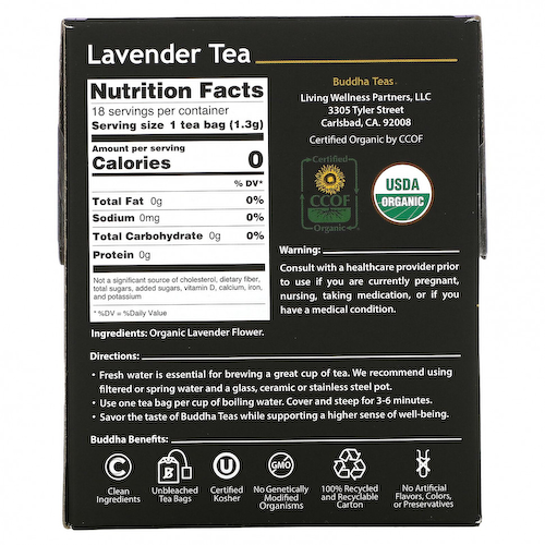 Buddha Teas, Органический травяной чай, лаванда, 18 чайных пакетиков, 24 г (0,83 унции) #1