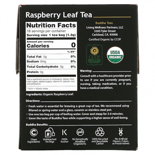 Buddha Teas, Органический травяной чай, листья малины, 18 чайных пакетиков, 24 г (0,83 унции) #1
