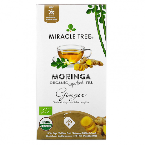 Miracle Tree, Moringa Organic Superfood Tea, с имбирем, без кофеина, 25 чайных пакетиков, 37,5 г (1,32 унции) #1