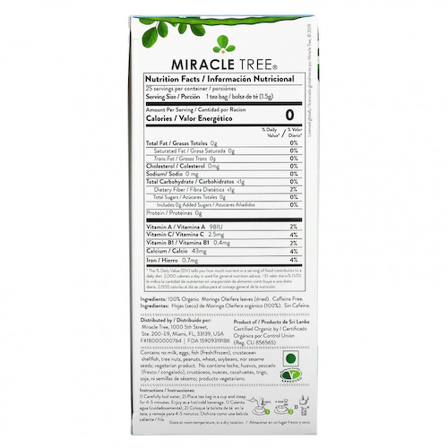 Miracle Tree, Moringa Organic Superfood Tea, Original, без кофеина, 25 чайных пакетиков, 37,5 г (1,32 унции) #1