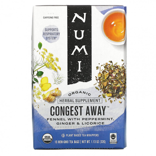 Numi Tea, Organic, Congest Away, без кофеина, 16 чайных пакетиков без ГМО, 32 г (1,13 унции) #1