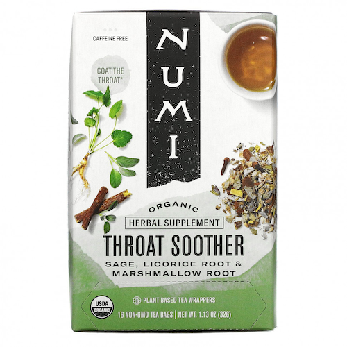 Numi Tea, Organic, успокаивающее средство для горла, без кофеина, 16 чайных пакетиков без ГМО, 32 г (1,13 унции) #1