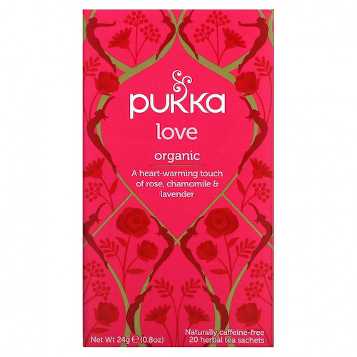 Pukka Herbs, Love, Чай с органической розой, ромашкой и лавандой, без кофеина, 20 пакетиков, 0,8 унции (24 г) #1