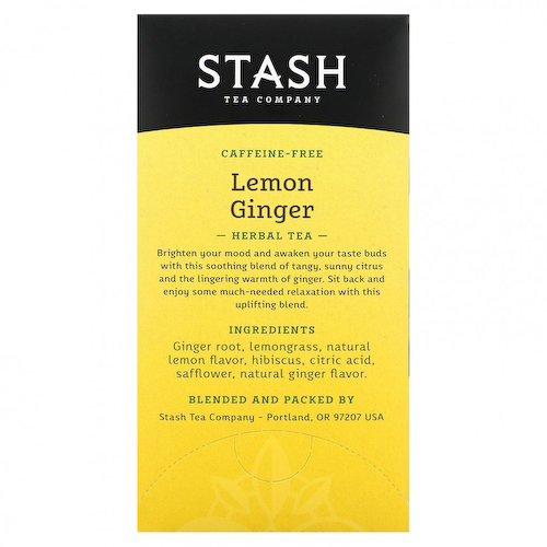 Stash Tea, травяной чай, лимон и имбирь, без кофеина, 20 чайных пакетиков, 34 г (1,1 унции) #1