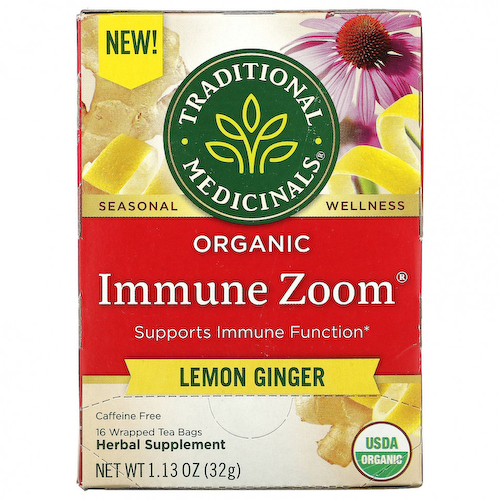 Traditional Medicinals, Organic Immune Zoom, лимонный имбирь, без кофеина, 16 чайных пакетиков в упаковке, 32 г (1,13 унции) #1