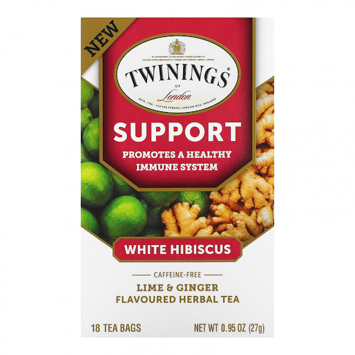 Twinings, Support, травяной чай из белого гибискуса, лайм и имбирь, без кофеина, 18 чайных пакетиков, 27 г (0,95 унции) #1