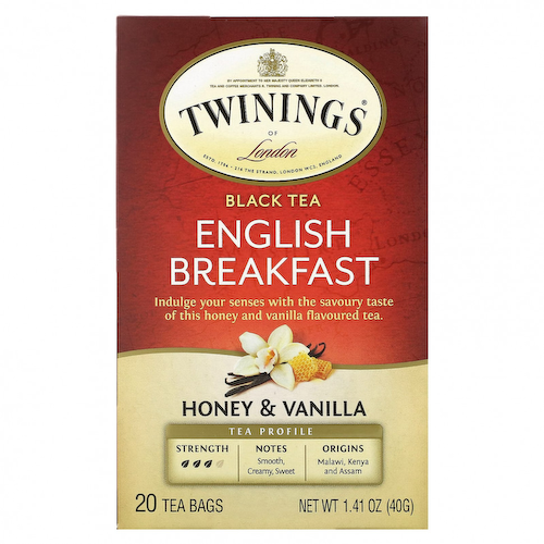 Twinings, English Breakfast, черный чай, мед и ваниль, 20 чайных пакетиков 40 г (1,41 унции) #1