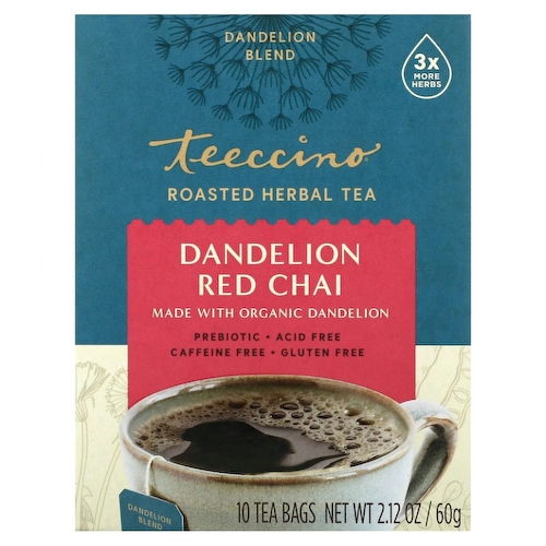 Teeccino, Травяной чай с цикорием, со вкусом ройбуша масала и одуванчика, без кофеина, 10 чайных пакетиков, 2,12 унции (60 г) #1