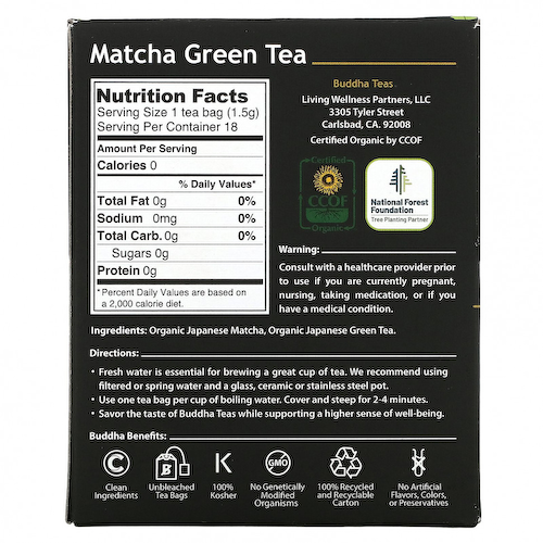 Buddha Teas, Organic Herbal Tea, зеленый матча, 18 чайных пакетиков, 27 г (0,95 унции) #1