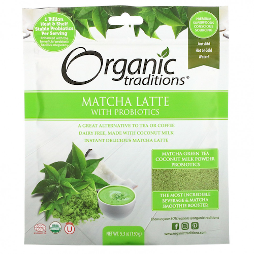 Organic Traditions, Матча латте с пробиотиками, 150 г (5,3 унции) #1