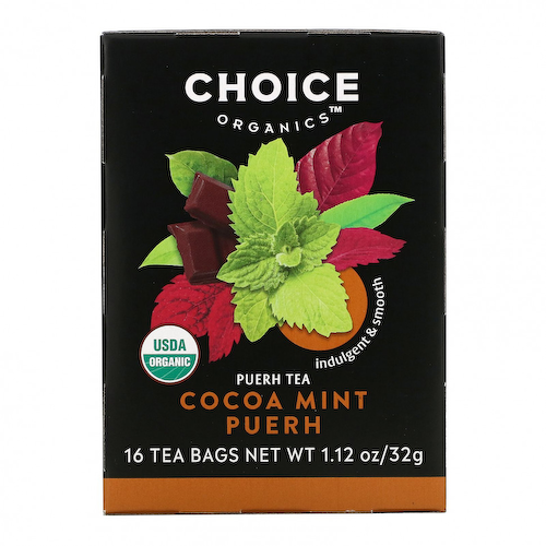 Choice Organic Teas, Puerh Tea, какао и мята, 16 чайных пакетиков, 32 г (1,12 унции) #1