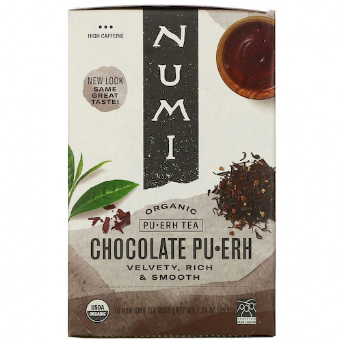 Numi Tea, Органический чай пуэр, шоколадный пуэр, 16 чайных пакетиков, 1,24 унции (35,2 г) #1