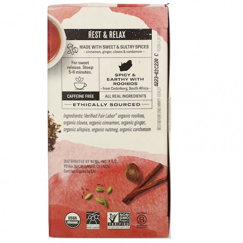 Numi Tea, Organic Herbal Teasan, чай ройбуш, без кофеина, 18 чайных пакетиков, 48,6 г (1,71 унции) #1