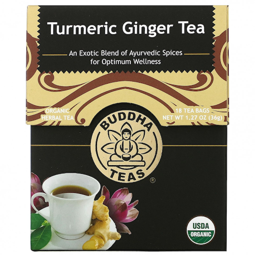 Buddha Teas, Органический травяной чай, турмериновый имбирь, 18 чайных пакетиков, 1,27 унции (36 г) #1