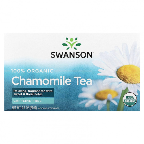 Swanson, 100% органический ромашковый чай, без кофеина, 20 чайных пакетиков, 20 г (0,7 унции) #1
