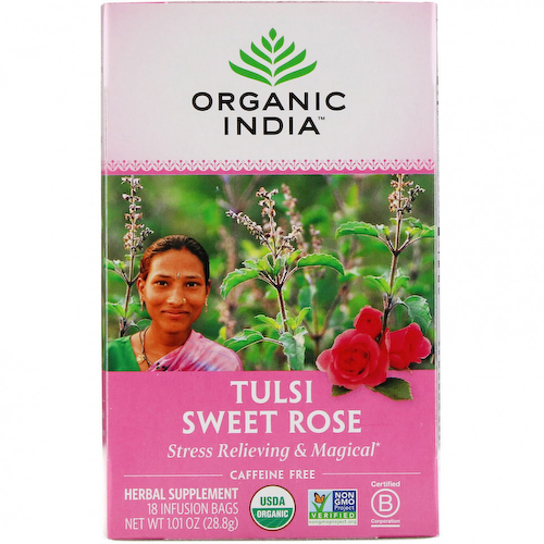 Organic India, чай с тулси, сладкая роза, без кофеина, 18 пакетиков, 28,8 г (1,01 унции) #1