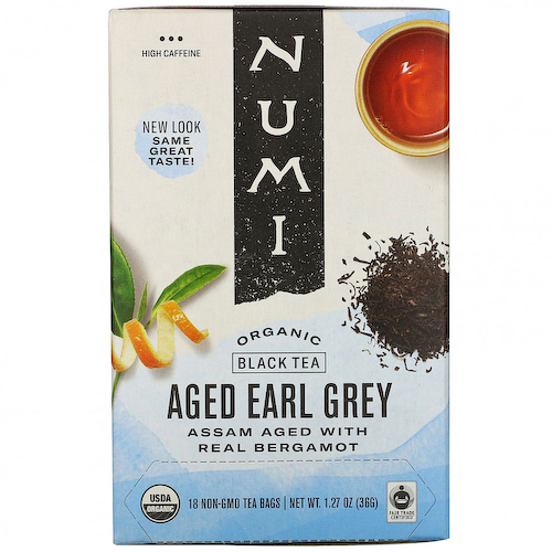 Numi Tea, Органический черный чай, выдержанный Эрл Грей, 18 чайных пакетиков, 1,27 унции (36 г) #1