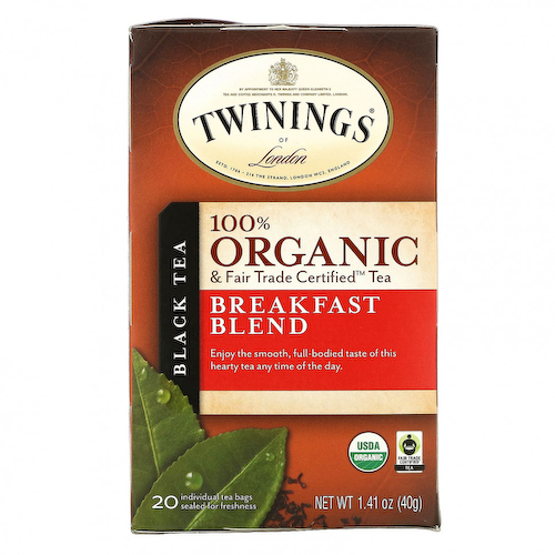 Twinings, 100% Органический Черный Чай, Купаж для Завтрака, 20 пакетиков, 1.41 унций (40 г) #1