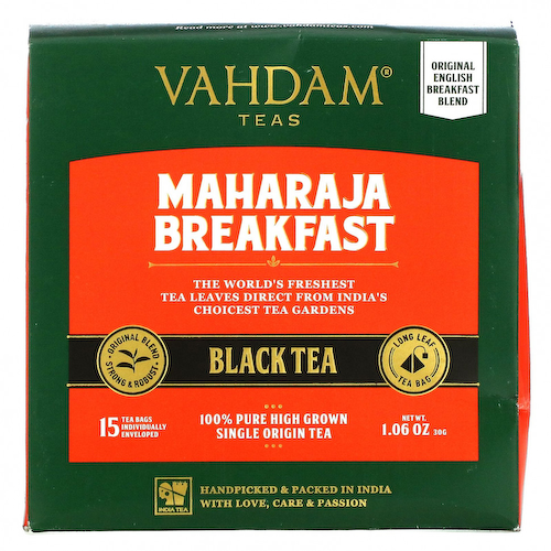 Vahdam Teas, магараджа, черный чай для завтрака, 15 чайных пакетиков, 30 г (1,06 унции) #1