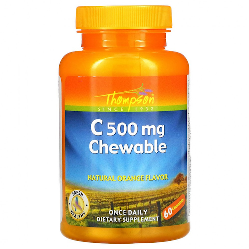 Thompson, C 500 мг, жевательные таблетки с натуральным апельсиновым вкусом, 60 жевательных таблеток #1