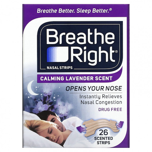 Breathe Right, Полоски для носа, успокаивающая лаванда, 26 ароматических полосок #1