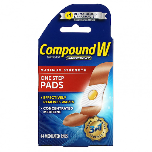 Compound W, средство для удаления бородавок, одноразовые подушечки, максимальная сила действия, 14 подушечек с лекарственным средством #1