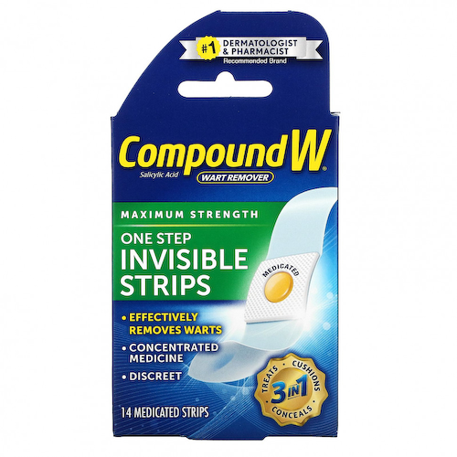 Compound W, Средство для удаления бородавок, One Step Invisible Strips, максимальная сила действия, 14 лечебных полосок #1
