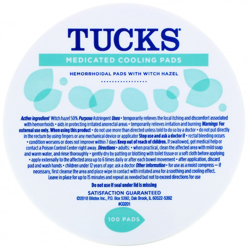 Tucks, пропитанные медикаментами охлаждающие подушечки, 100 подушечек #1
